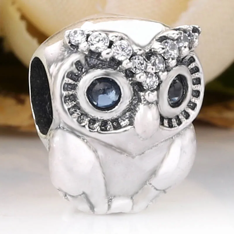 Original Blue Eyes And Stone-Set Sopracciglia Sparkling Owl Beads Fit 925 Sterling Silverl Charm Europe Bracciale Bangle Gioielli Fai Da Te