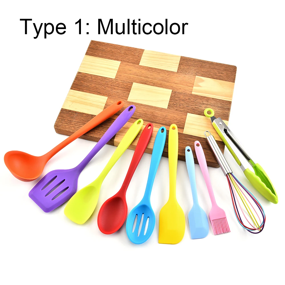 10 шт. набор кухонной посуды, силиконовый термостойкий набор посуды с антипригарным покрытием, ложка, лопатка, половник, кухонные принадлежности - Цвет: Многоцветный