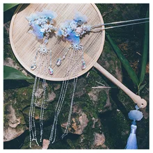 Роскошный Ретро китайский стиль женская свадебная прическа аксессуары синий с металлической бабочкой серебряные волосы поддельные украшения для волос