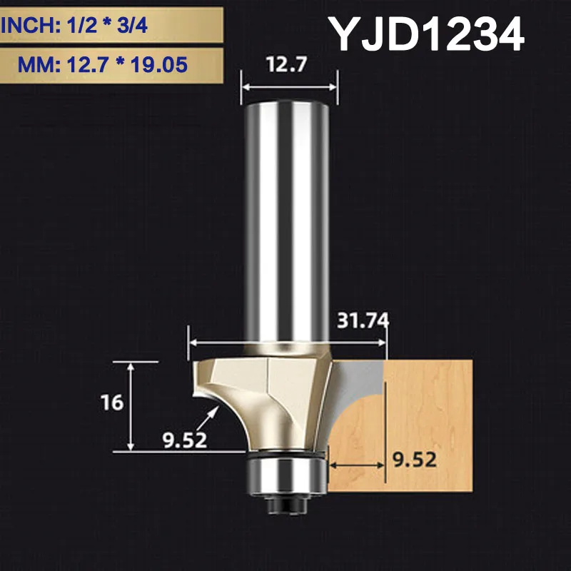 Tideway круглая фреза для отделки кромки бит 1/" хвостовик для деревообрабатывающего инструмента 2 Флейта концевая фреза с подшипником Фрезерный резак Угловой - Длина режущей кромки: YJD1234