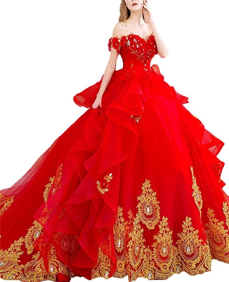 Vestido Rojo De princesa para baile, ropa De quinceañera con apliques De  flores y cuentas, 16 Vestidos De 15 Años, gran oferta|Vestidos de  quinceañera| - AliExpress