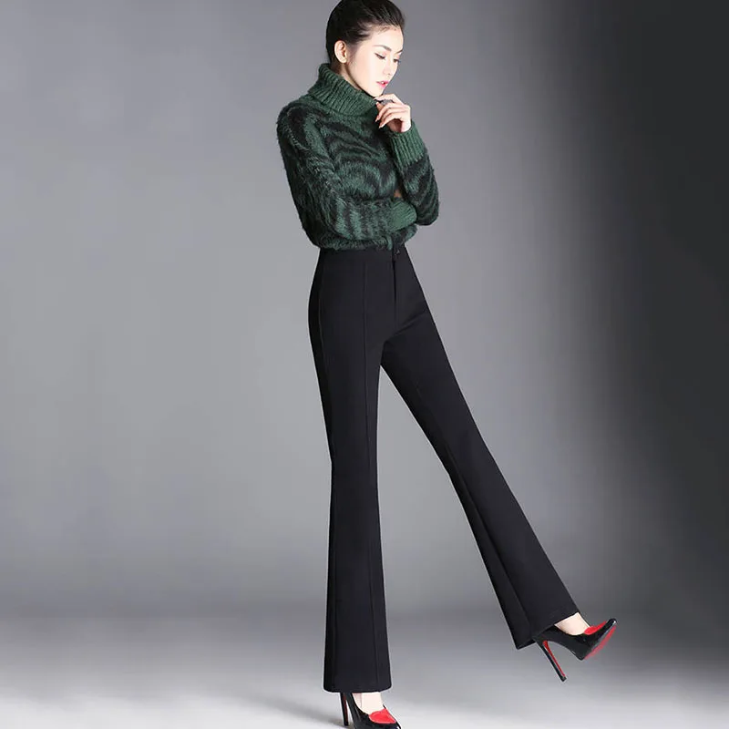 2022 Women Autumn Winter New Woolen Trousers Female Elegant Slim High Waist Straight Plus size Casual Office Goddess pants F308 chino pants Pants & Capris