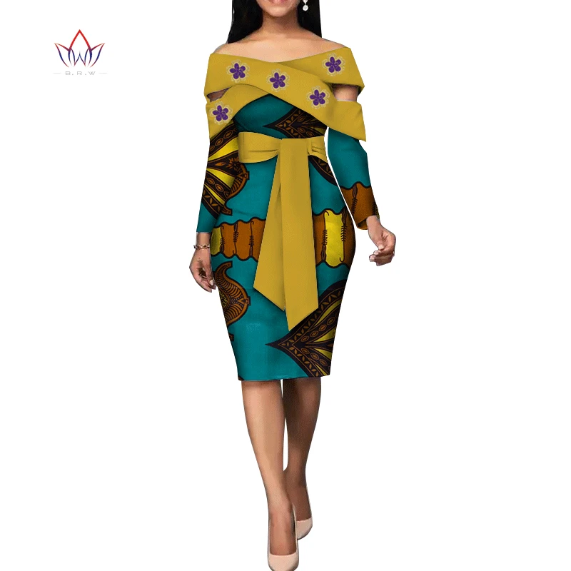 Fashion African Dresses for Women Bazin Riche African Print Cotton Midi Dress Sleeveless Bodycon Elegant Party Clothes WY4867 - Цвет: 14