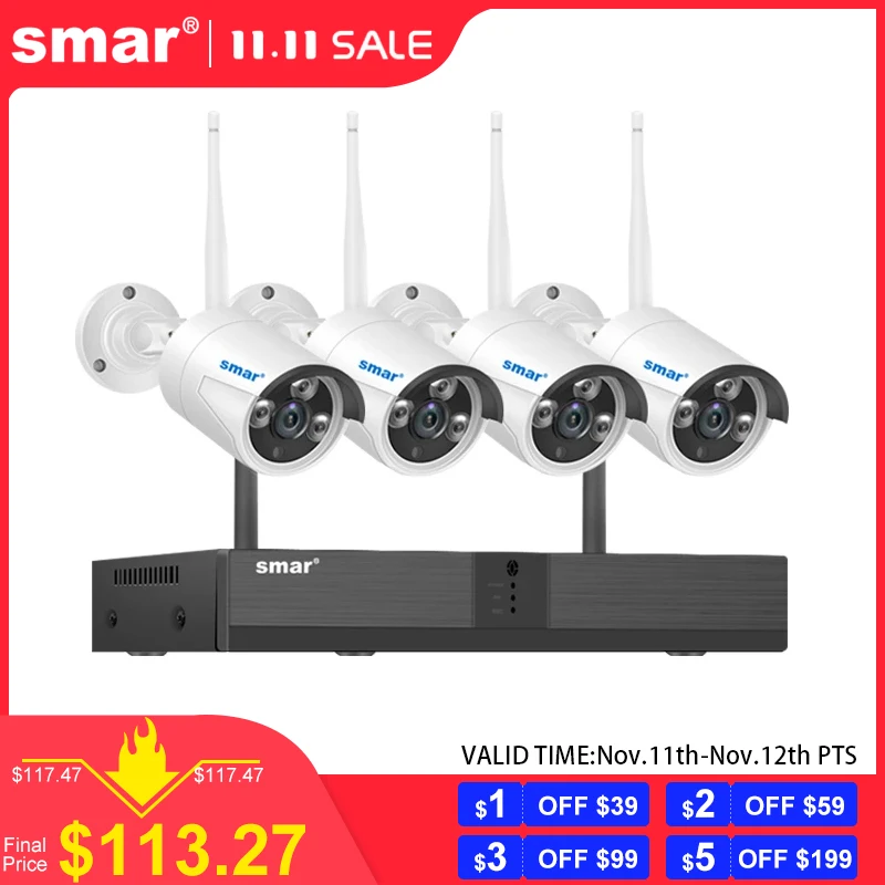 Smar Outdoor Security Camera Wifi Wireless System CCTV 2MP IR Night Vision IP Camera H.265+ 1080P NVR Video Surveillance Kit