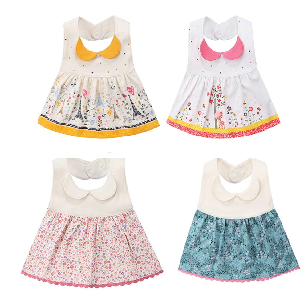 Baby Girl Cotton Skirt Bib Strap Adjustable Saliva Towel Dinner Waterproof Bib 2-6 Years