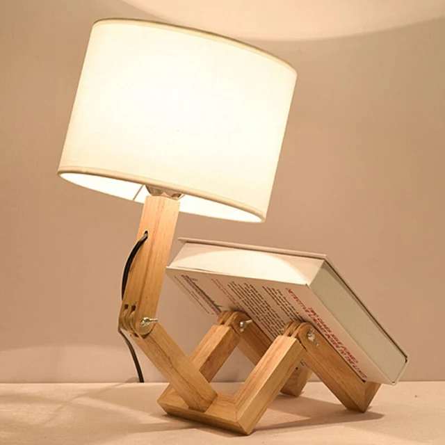 Lampe de bureau Robot LED en bois massif 12W, design créatif – Image 5