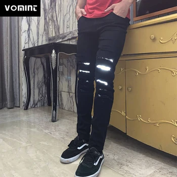 

VOMINT New Night Reflective Men Jeans European and American Style Casual Slim Men Denim Black Trousers Tide Jeans Slim Fit