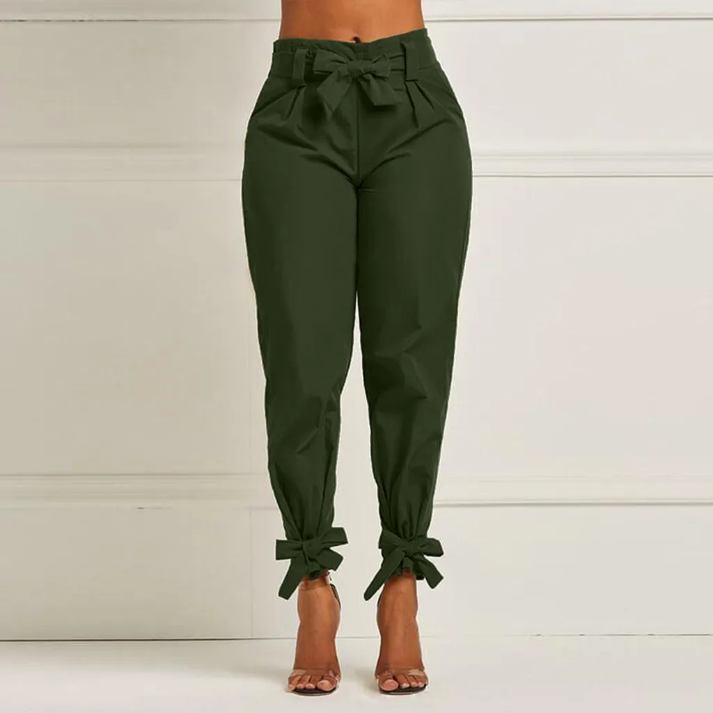 

Women Casual Trouser Autumn Sexy Bandage Color And Foot-binding Leisure Pants Spring Autumn Drawstring Mid Waist Pant Clothing