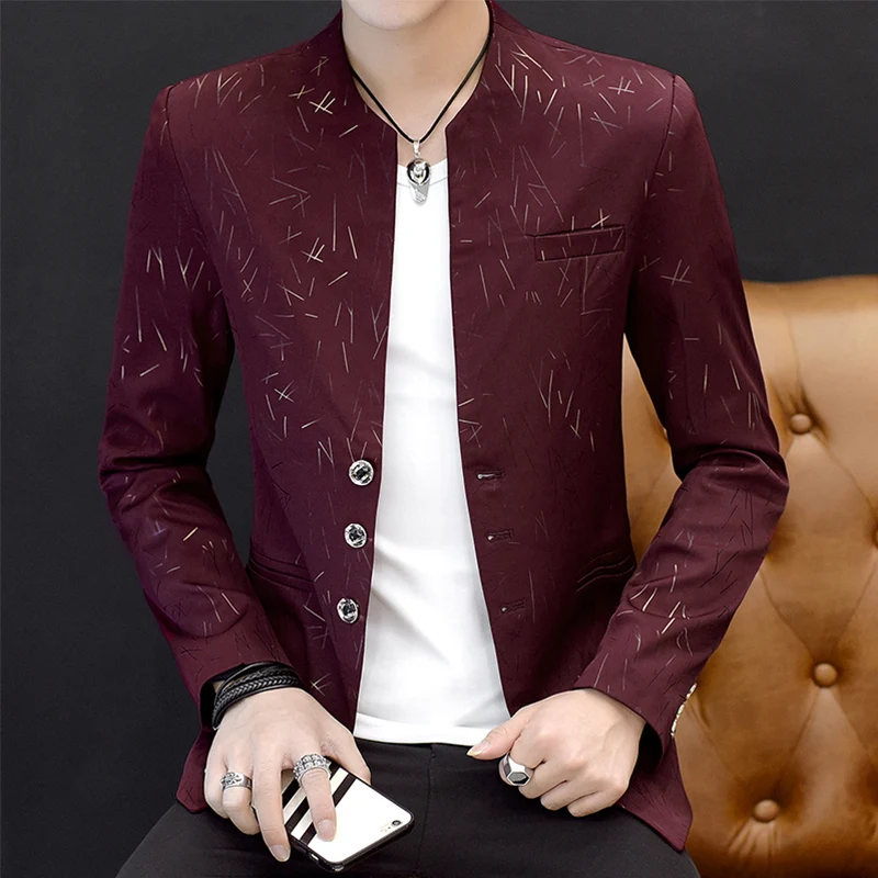 Fashion Men's Blazers Jacket Korean Style Boys Slim Fit One Button Top Coat Short Jackets Lapel B67 - Цвет: Wine