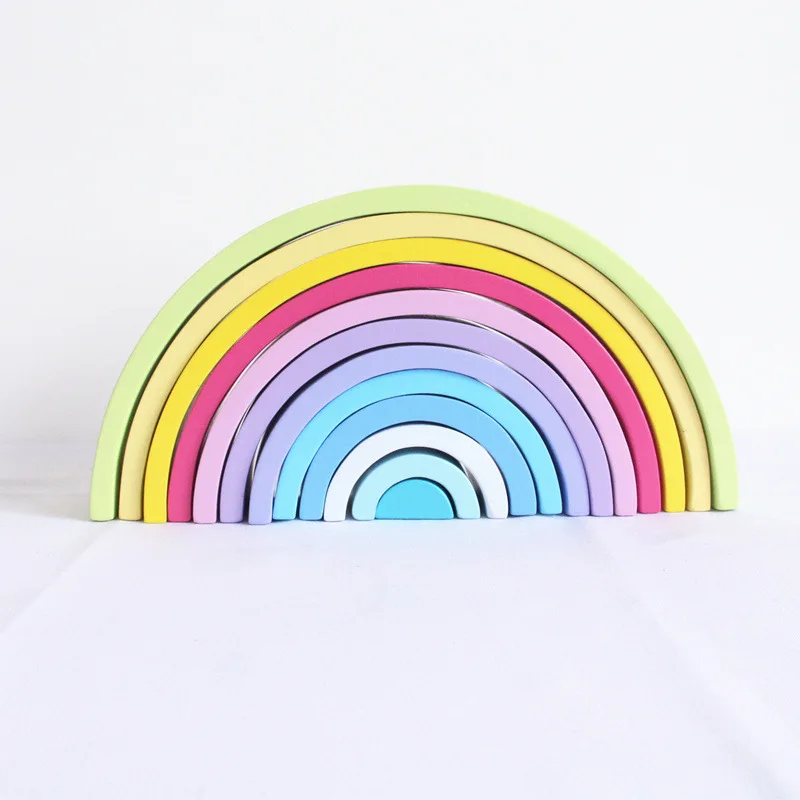 

Montessori Educational Large Size 12-Piece Arch Bridge Macarons Rainbow Building Blocks Young CHILDREN'S Jenga Wooden Toys 2-12-