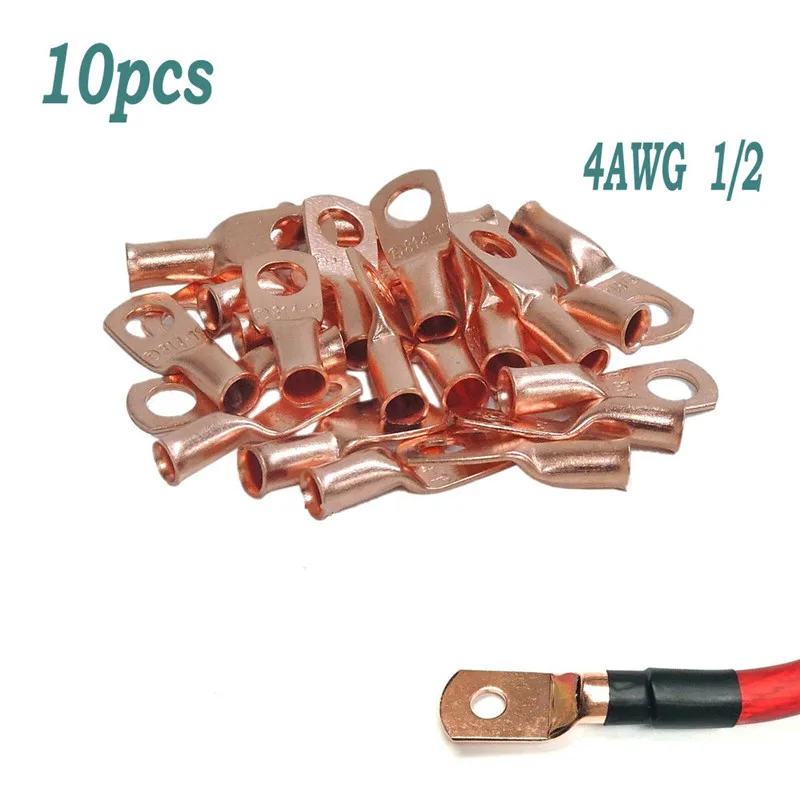 

Wire Ring Terminal Copper 4 AWG Gauge 1/2 Connectors Car Audio Terminals 10pcs