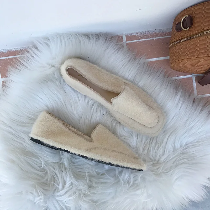 

Autumn Teddy Bear Wool Slip-on Bean Bottom Loafers Low-Cut Flat Curly Moccosins WOMEN'S Shoes