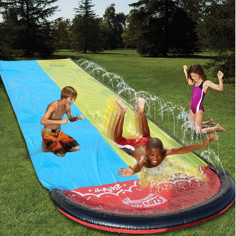 new inflatable water slide triple pool kids park backyard play fun outdoor splash slip n slide