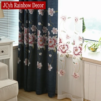 

Luxury Flower Embroidered Blackout Curtains For Living Room Bedroom Thick Cortina Window Curtains Tende Shading Drapes Gordijnen