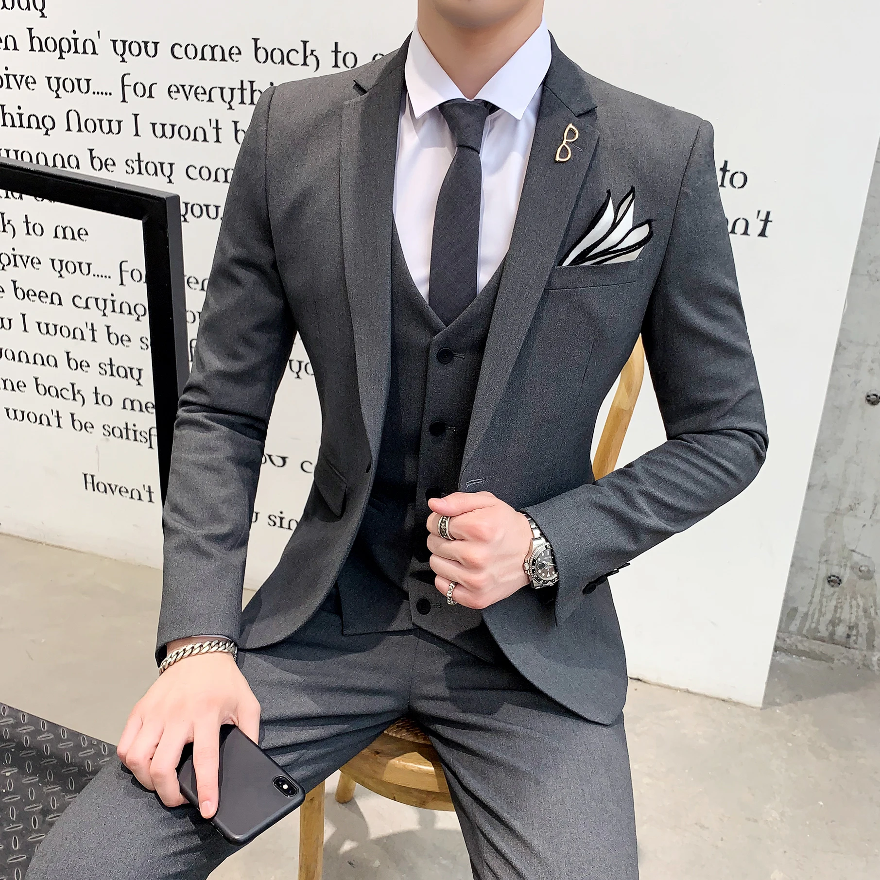 Men Suits Elegant Designer 3 Piece Suit, Red Wedding Groom Wear One Button  Slim Fit Coat Pant Suit - Etsy