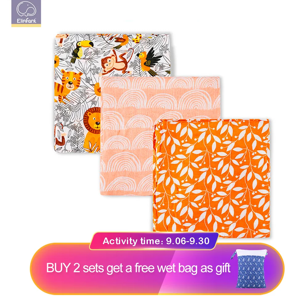 

Elinfant 3Pc Muslin 100% Cotton Baby Swaddles Soft Newborn Blankets Bath Gauze Infant Wrap sleepsack Stroller cover Play Mat