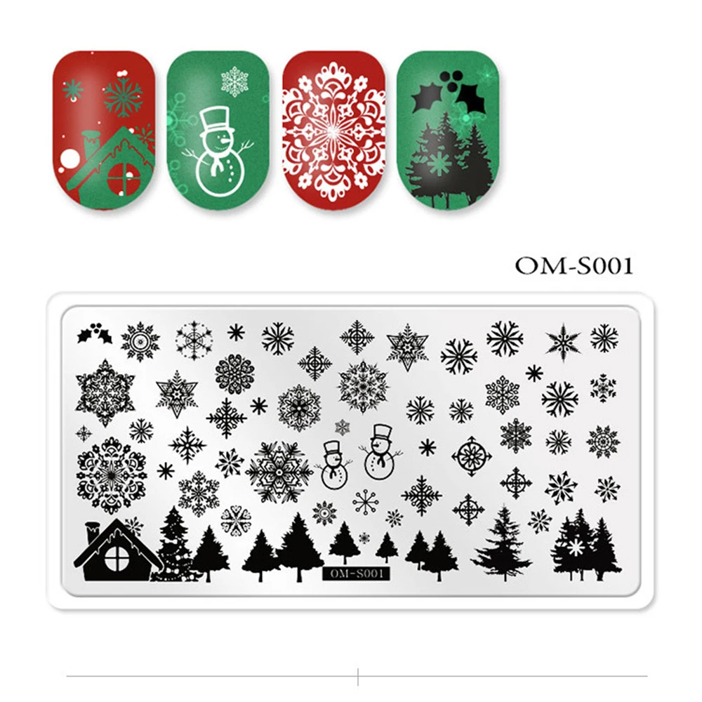 1 шт., штамповочные пластины для ногтей, рождественские снежинки, Санта-Клаус, зимний штамп для дизайна ногтей, шаблон, изображение, трафарет, инструменты для маникюра DIY