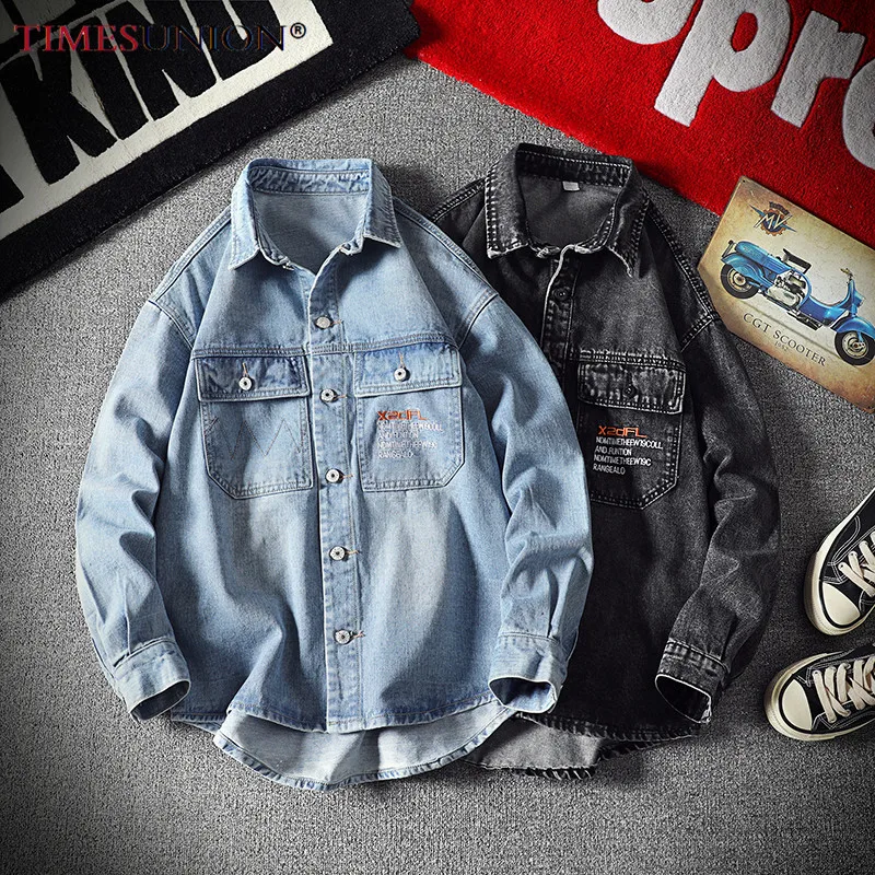 

Japanese Streetwea Men's Denim Jackets Hip Hop Oversized Letter Embroidery Jeans Jackets Streetwear Male Fashion Autumn Coat 5XL