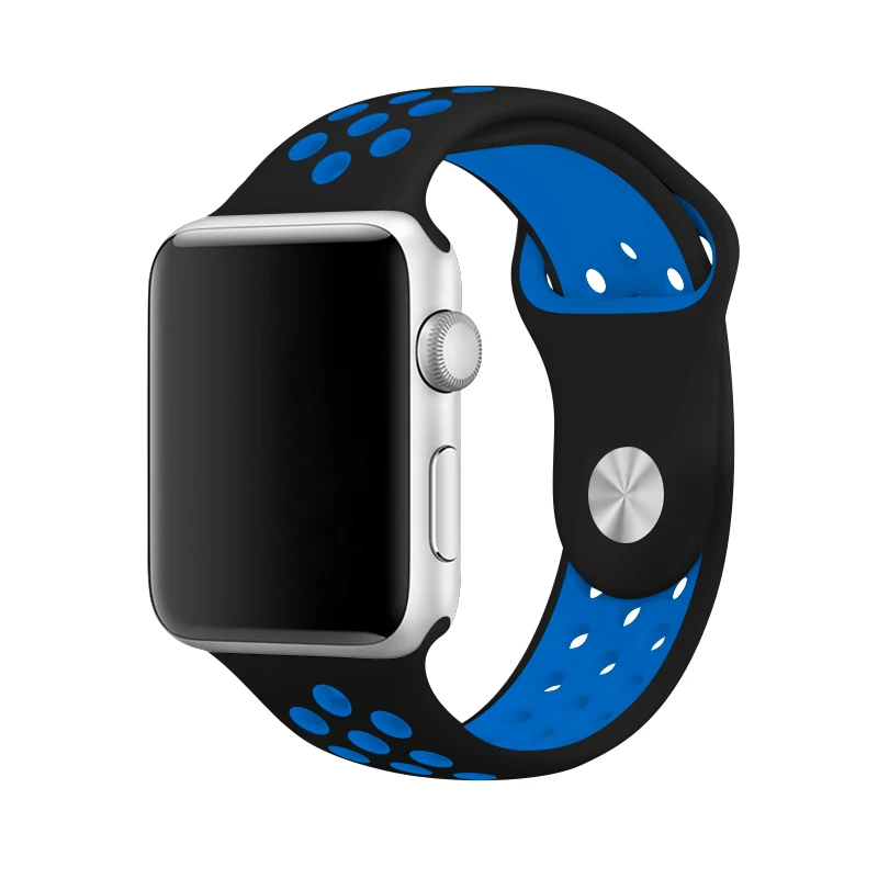 Black with blue Спортивный ремешок 44 мм для Apple Watch, силиконовый ремешок, синий, черный, наручные браслеты 40 мм, браслет 38 мм, 42 мм, Iwatch Series 2, аксессуары - Цвет ремешка: Black with blue