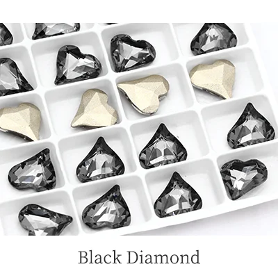 Black Diamond Светильник Siam в форме сердца с точечной спинкой, стразы для дизайна ногтей K9, стеклянные стразы, кристалл, клей на одежду, ремесла, ювелирные изделия - Цвет: Black Diamond