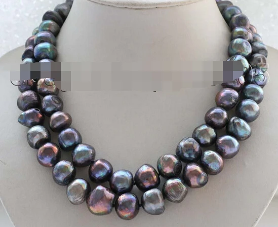 NEW N1307 19&quot Double Natural 12-17mm Black Baroque Pearl Necklace | Украшения и аксессуары