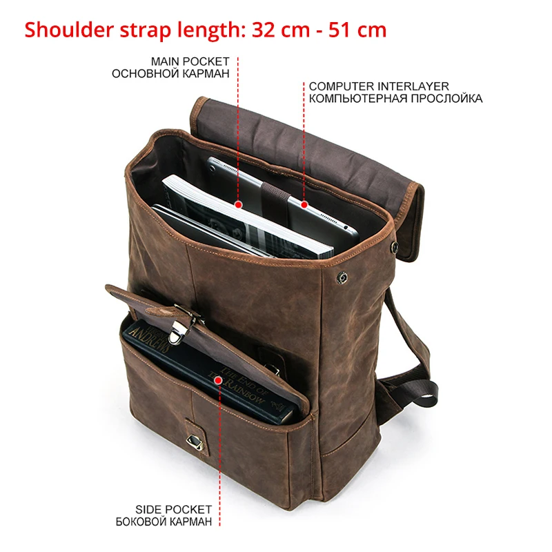 Новые деловые рюкзаки контакта, кожаный рюкзак Crazy Horse для 13,3 дюймового ноутбука, винтажные мужские дорожные сумки, качественные мужские рюкзаки