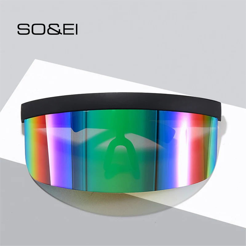 

SO&EI Oversized Mirror Colorful One Piece Rimless Men Mask Sunglasses Windproof Driving Big Frame Goggle Women Sunglasses Shades