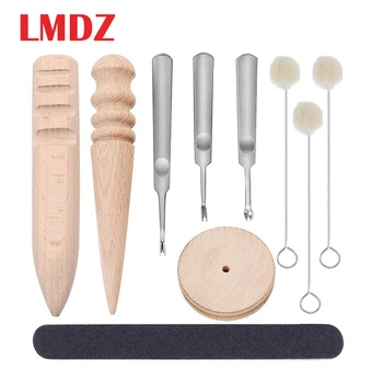 

LMDZ 10Pcs Leather Craft Tool Set with Leather Edge Skiving Beveler Wood Leathercraft Edge Slicker Sanding Strip and Wool Daubes