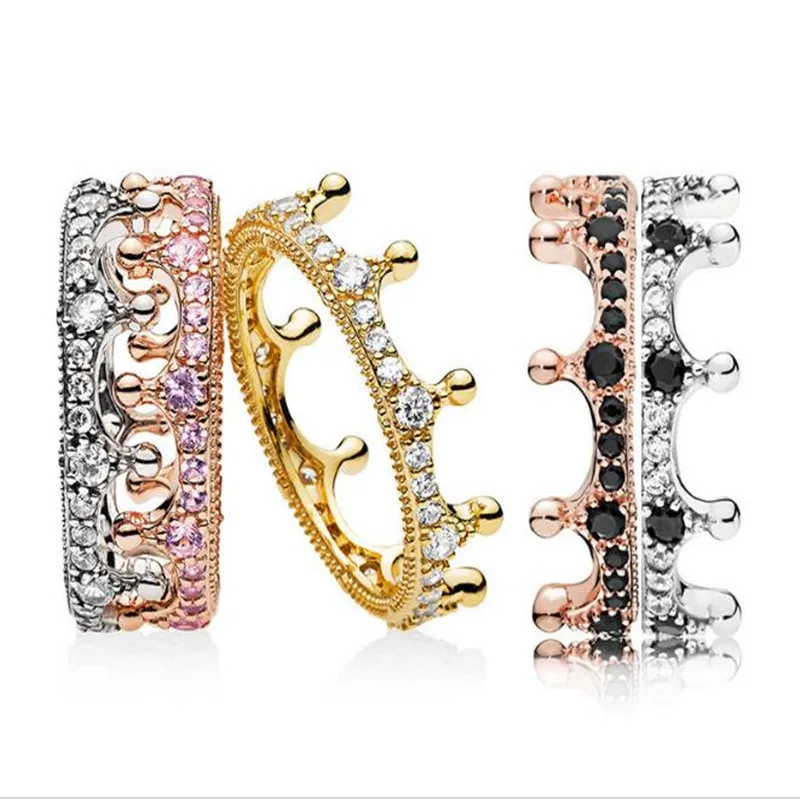 New Fashion 4 Color 925 Silver Crown with Full Crystal Ring Women Wedding party Gift Jewelry Logo Round classic Lovers Rings | Украшения и
