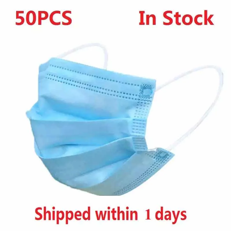 

50PCS Disposable Protective Mask 3 Layers Dustproof Facial Protective Cover Masks Maldehyde Prevent bacteria anti-virus Masks