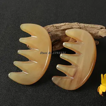 

1pc Scrapping Massage Comb Five-tooth Durable Natural Ox Horn Smooth Scrapping Tool Massage Comb Massage Board For Women Ladies