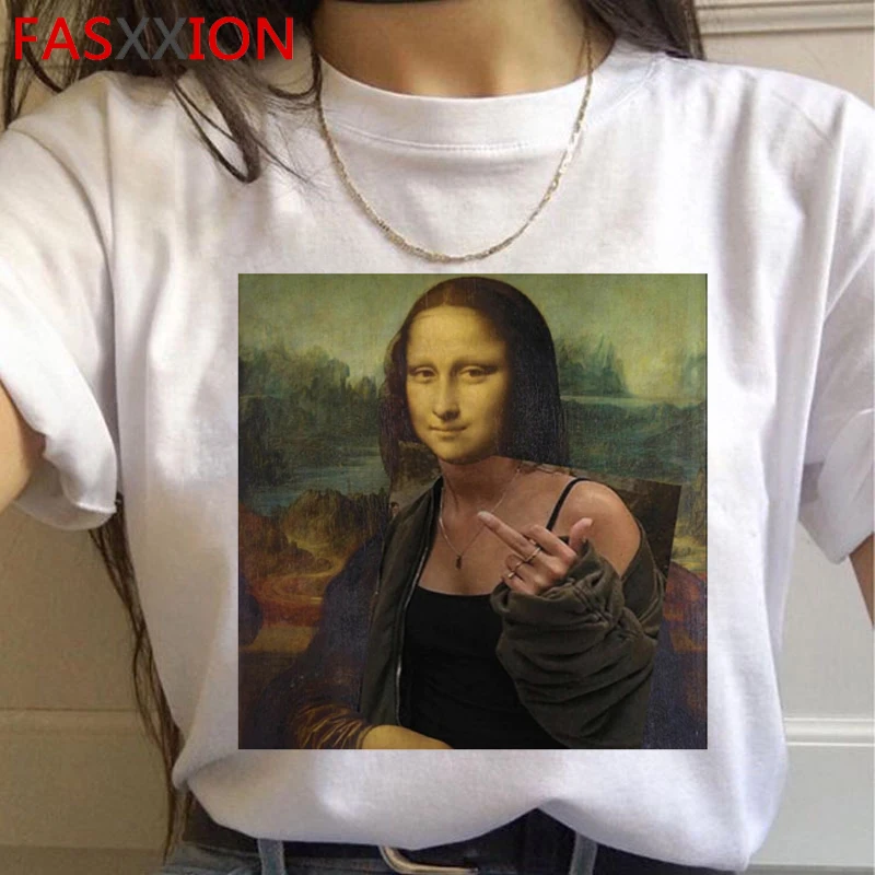 Mona Lisa Эстетическая забавная мультяшная футболка для женщин гранж Винтаж 90s футболка графическая модная футболка уличная Новинка Топ Тройники женские - Цвет: H4508