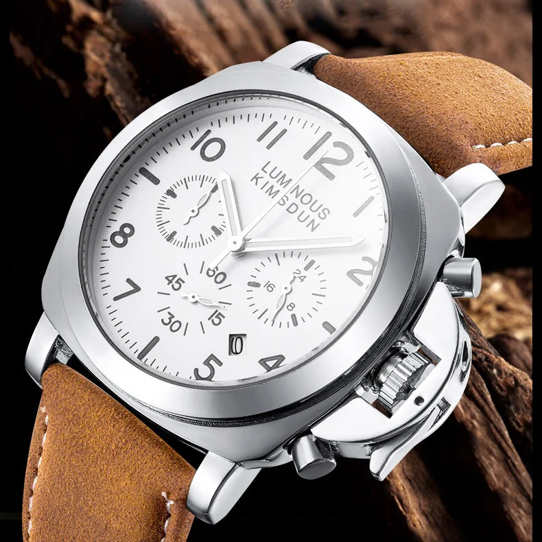 Модные армейские спортивные часы, мужские водонепроницаемые военные кварцевые наручные часы с кожаным хронографом, мужские часы hodinky