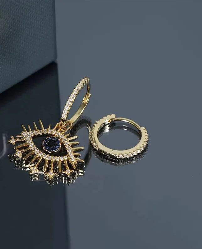 

2019 new arrival evil eyes design sterling silver irregular earrings round fashion jewelry rose gold earrings for women lady