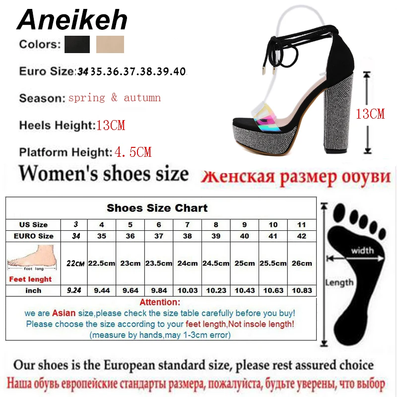 Aneikeh/Женская обувь; босоножки из ПВХ на платформе с высоким каблуком и открытым носком; стразы; летняя обувь для вечеринки и свадьбы; сандалии на шнуровке с перекрестными ремешками