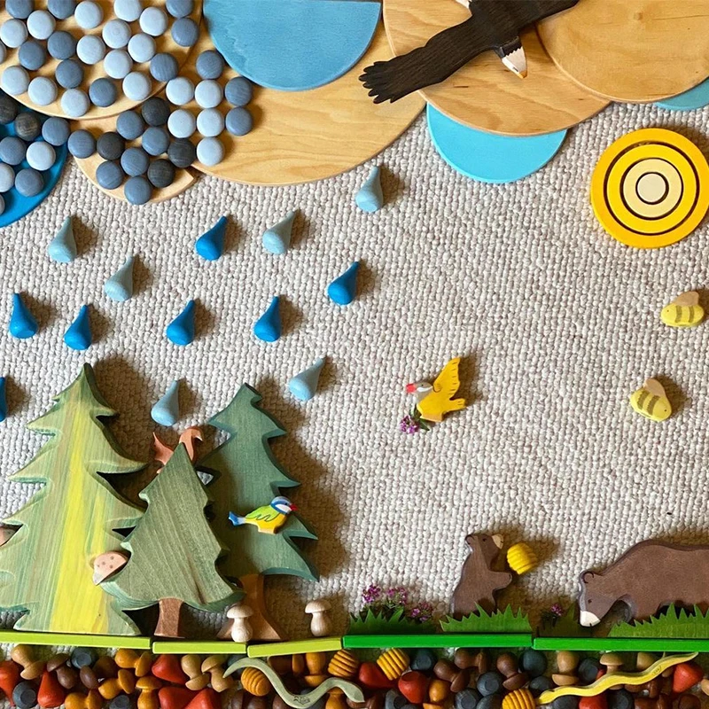 Kids Loose Parts Play Materials Rainbow Blocks Children Wooden Building Blocks Toys