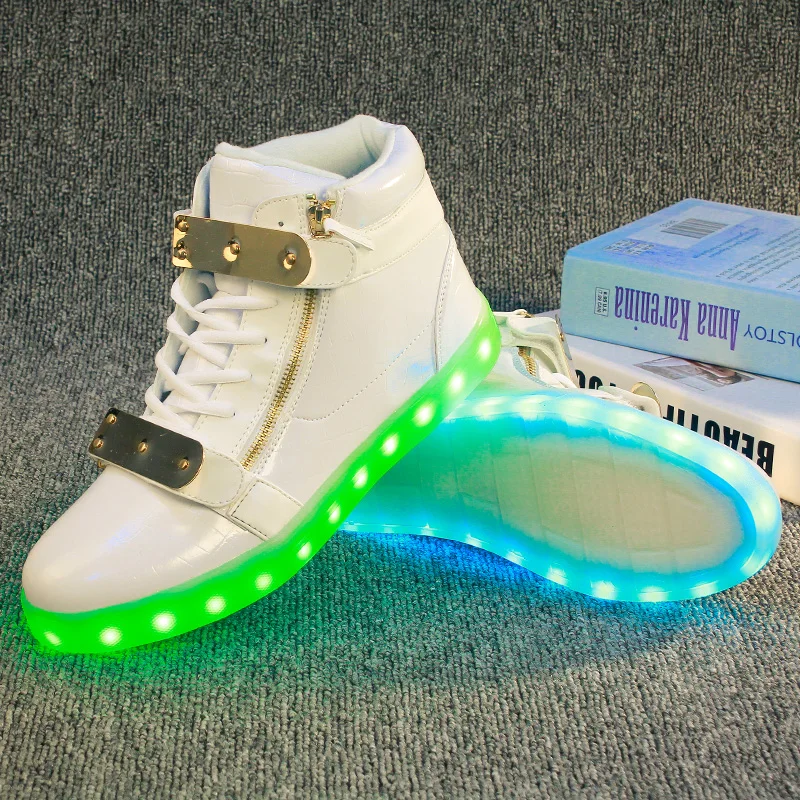 Модная яркая однотонная детская обувь с USB Led-светильник; дышащие светящиеся кроссовки с зарядкой для больших детей; для девочек и мальчиков; Размеры 35-45