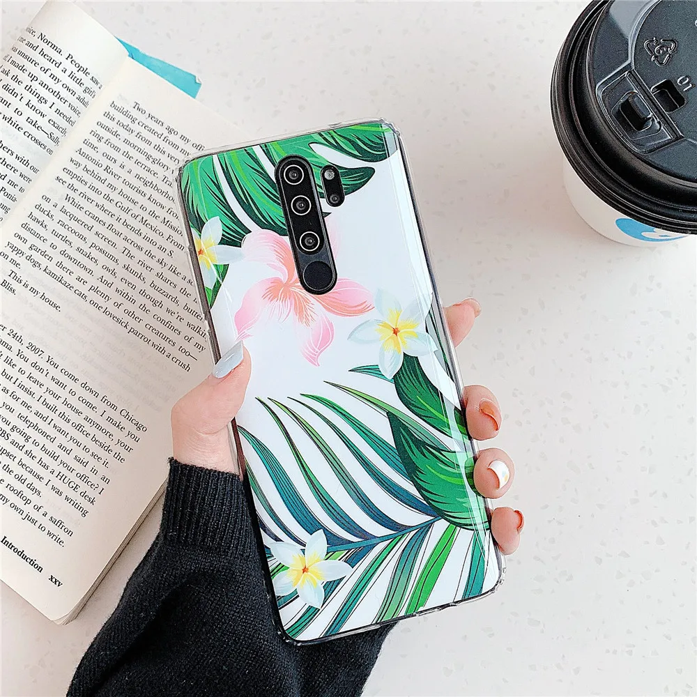 Синий Набор из ТПУ с цветами и растениями, защитный чехол для Xiaomi Redmi note 5 6 7 8/note 5 6 7 8pro, мягкий гладкий Чехол Для Телефона - Цвет: Синий