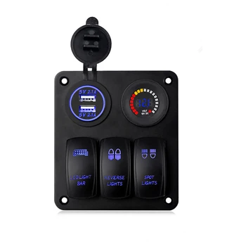 

3 Gang Marine Ignition Toggle Rocker Switch Panel with LED Voltmeter 4.2A Dual USB Charger Socket Adapter For Car Boat Vehicles