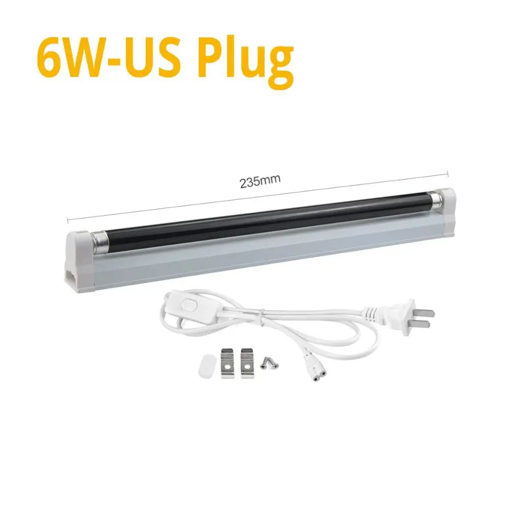 6w 110v-US Plug T5 6 Вт 8 Вт люминесцентная трубка энергосберегающий светодиодный светильник ЕС США черный фиолетовый свет BLB кварцевые ультрафиолетовые лампы лампа обнаружения - Испускаемый цвет: 6w 110v-US Plug