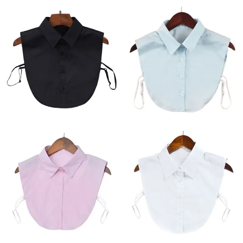 

Women Cotton Fake Collar Adjustable Solid Color Detachable Half-Shirt Blouse Top