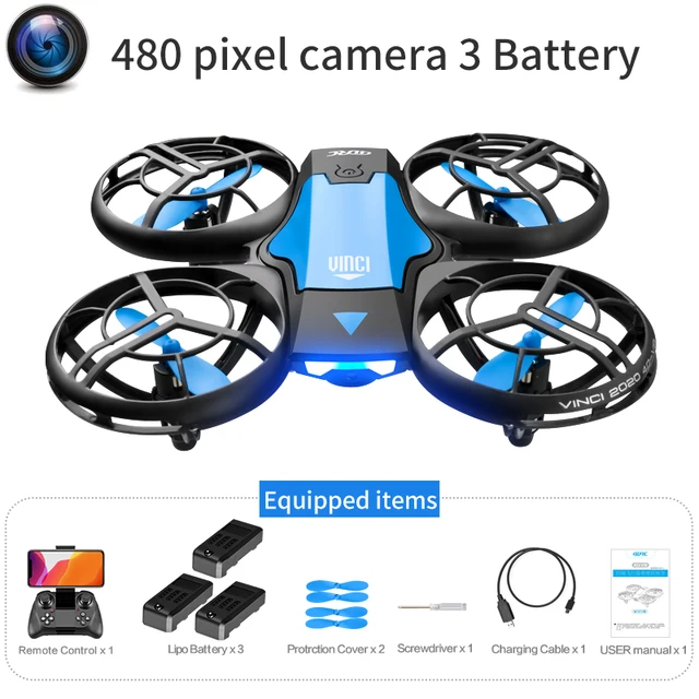 2021 NEW Quadcopter V8 drone 4k profesional 1080P 480P HD Camera WiFi Fpv Air Pressure Altitude Hold Black RC Drone Toy 480P Blue 3B