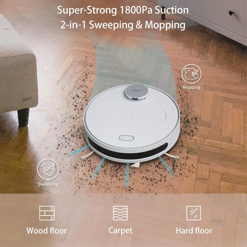360 S6 Robot Vacuum Cleaner For Home through mobile phone Cleaning Sweeping Wash Mop Sterilize Laser LDS Smart Planned Wifi