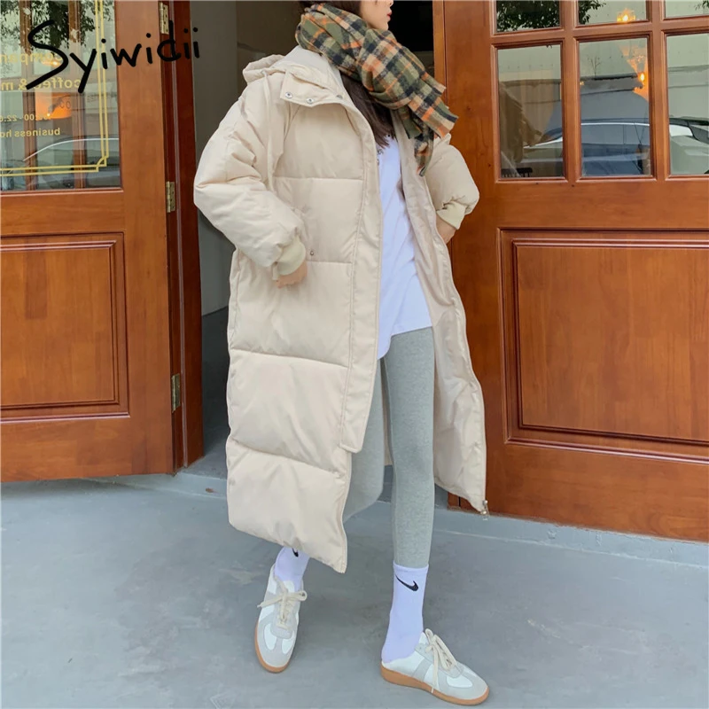 Syiwidii Long Winter Jacket Women Thicken Warm Bubble Coat Oversized Loose Puffer Outerwear Korean Fashion 2021 Black Parkas 1