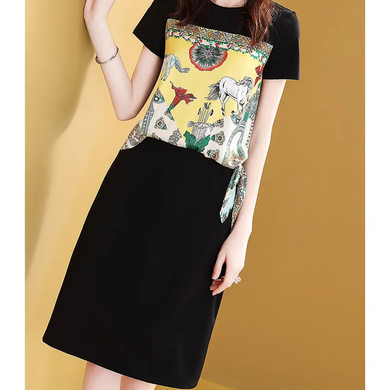 

Round Neckline T-shirt Dress WOMEN'S Short Sleeved 2019 New Style Summer Joint Loose Casual Straight-Cut Skirt