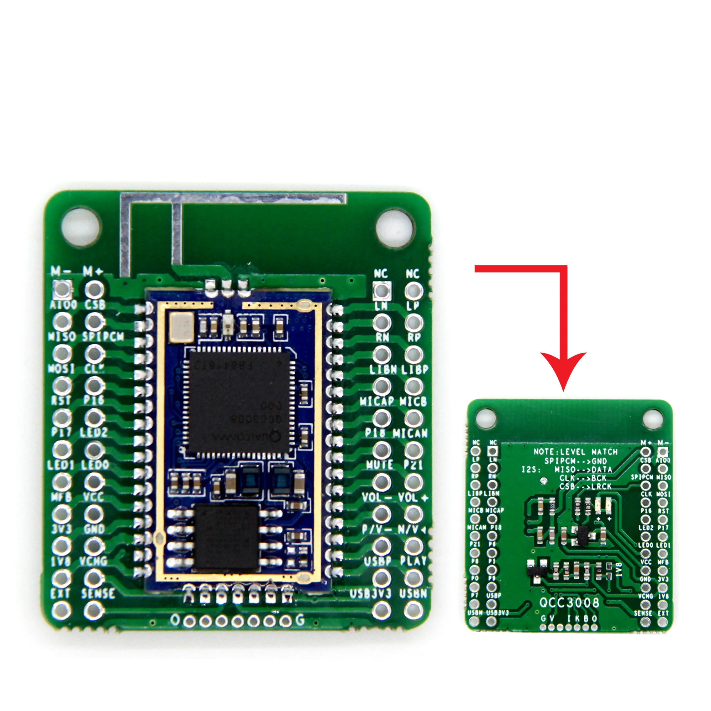 QCC3008 Bluetooth V5.0 низкомощный аудиомодуль Bluetooth APTX LL без потерь сжатие TWS I2S