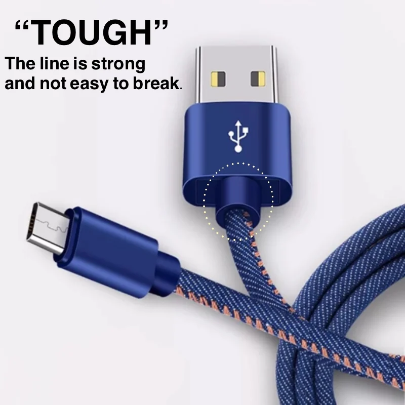 1 м 2 джинсовый микро usb зарядный кабель для samsung 2.4A быстрое зарядное устройство