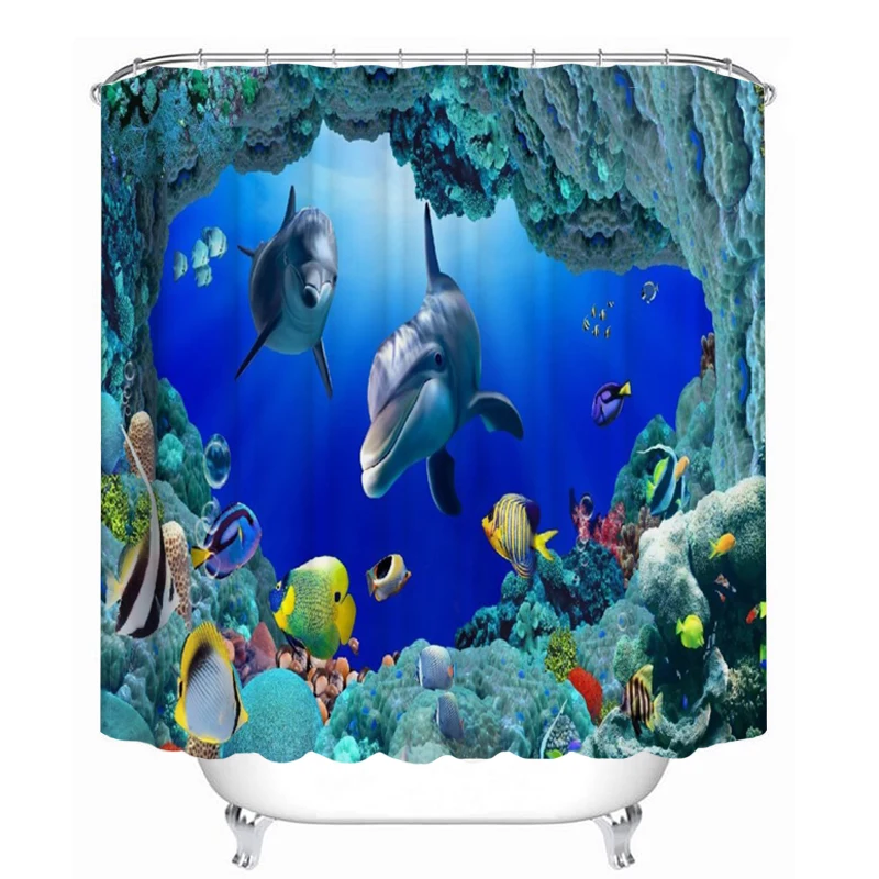 Shower Curtains Океанский Дельфин ткань занавеска для душа полиэстер водонепроницаемый занавеска s пьедестал ковер крышка туалет ванна коврик набор для ванной Декор - Цвет: Shower Curtains