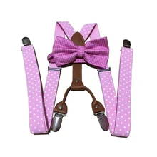 Мужские и женские подтяжки в горошек с галстуком и 4 клипсами, кожаные подтяжки JS25