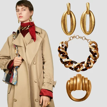 

Fashion ZA Jewelry Sets Choker Belts Necklace Earrings Brooches Handmade for Women Elegance Vintage Metal Jewelry Accessories